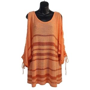 Roz & Ali Women's Orange Cold Shoulder Lace Up Sleeve Sweater Size 3X